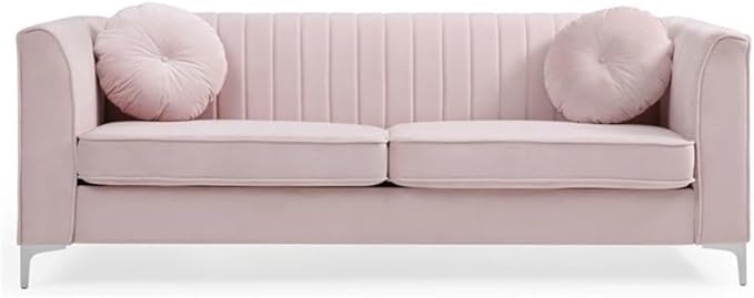 Glory Furniture Delray Velvet Sofa in Pink