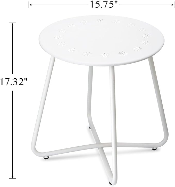 danpinera Outdoor Side Tables with Flower Cut Outs, Weather Resistant Steel Patio Side Table, Small Round Outdoor End Table Metal Side Table for Patio Yard Balcony Garden White - Image 3