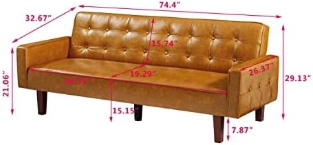 Modern PU Leather 3-Seat Couch, Adjustable Backrest Convertable Sofa, Sleek Minimalist Fold Out Couch Loveseat with Armrests, Sofa for Living Room Home Office Spaces, Brown