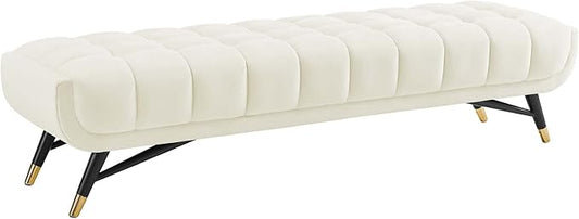 Modway Adept Mid-Century Modern Velvet Upholstered Tufted Accent Bench in Ivory