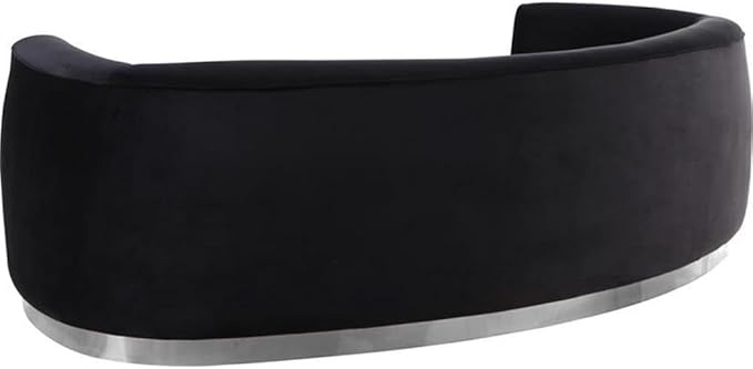 Meridian Furniture Julian Collection Modern | Contemporary Velvet Upholstered Sofa with Stainless Steel Base in Polished Chrome Finish, Black, 91.5" L x 36" D x 28" H