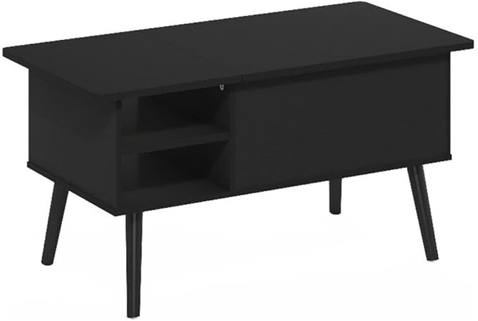 Furinno Jensen Wooden Leg Lift Top Coffee Table with Hidden Compartment and Side Open Storage Shelf for Living Room, Americano