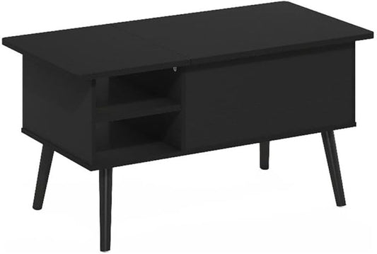 Furinno Jensen Wooden Leg Lift Top Coffee Table with Hidden Compartment and Side Open Storage Shelf for Living Room, Americano