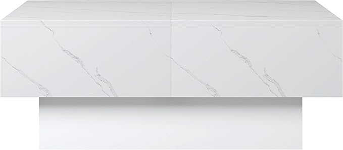 Marble Modern Coffee Table with Storage for Living Room, Living Room Table Rectangular Center Tables, Sliding Top with Hidden Storage, Wooden Cocktail Table for Dining Reception Room