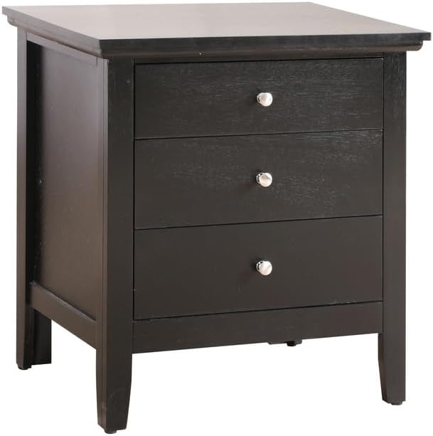 HomeStock Old World Charm Nightstand - Dovetailed Drawers for Bedroom Storage, Stylish Nickel Hardware, Painted Nightstand, Floor Mountable Black/3 Drawer - Image 2