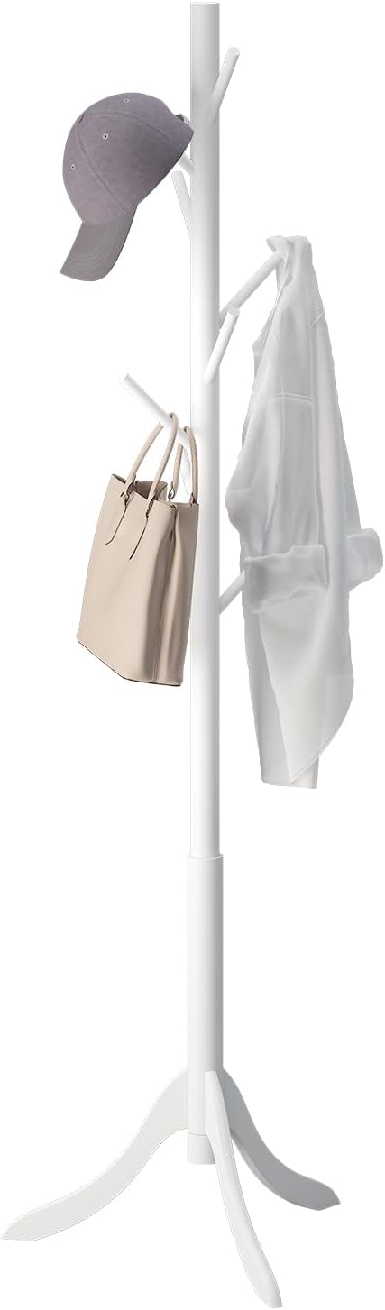 kiplant Coat Rack Stand with 8 Hooks, Adjustable Coat Standing Tree Easy Assembly for Coats, Hats, Scarves and Handbags for Entryway, Hallway, Bedroom, Office (Bamboo, White) by kiplant