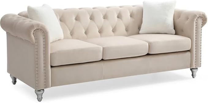 Glory Furniture Raisa Velvet Sofa in Beige