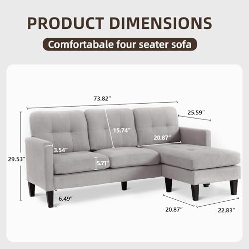 L Shaped Sectional Sofa with Movable Ottoman, Lounge Sectional Sleeper Sofa Couch for Apartment & Small Space, Small Couch for Living Room, Light Gray