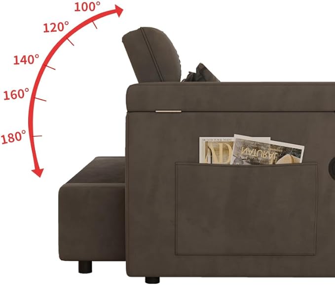 Convertible Sofa Bed, 5-in-1 Pull Out Couch with Side Table, Loveseat Sleeper Sofas Bed Couch with USB Port, 65‘’ Velvet Pull Out Sofa Beds for Living Room, Bedroom, Apartment