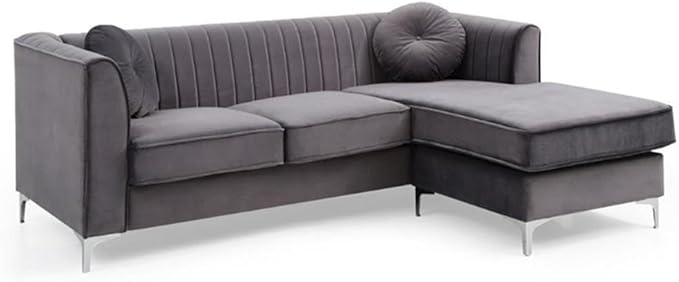 Glory Furniture Delray Velvet Sofa Chaise in Gray