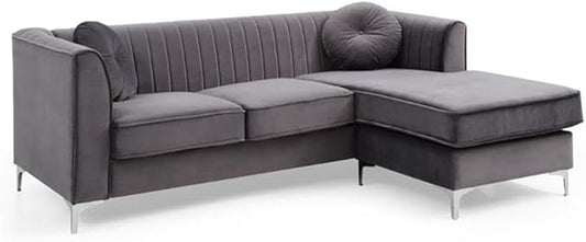 Glory Furniture Delray Velvet Sofa Chaise in Gray