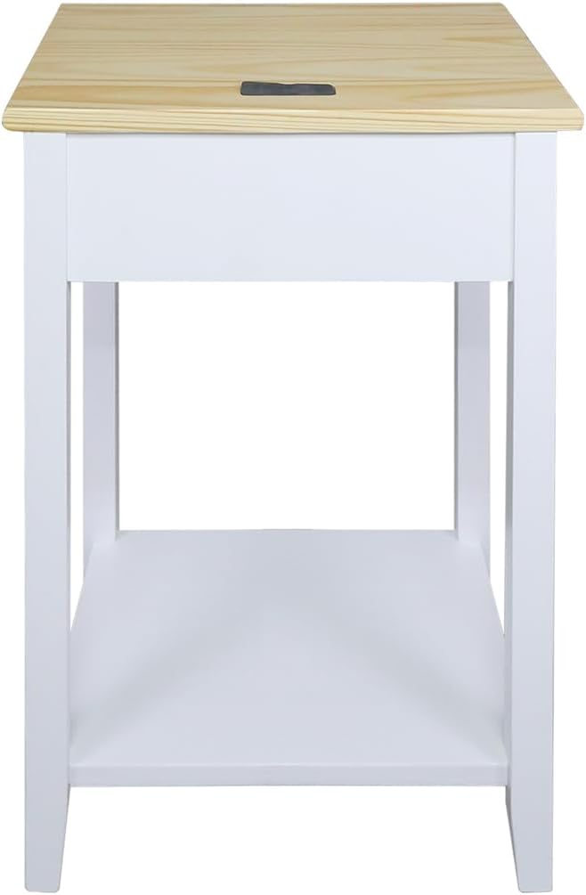 Casual Home Owl Night Stand with USB Port Charging Station and Drawer, 17.5" W x 14.25" D x 24.5" H, Natural White - Image 6