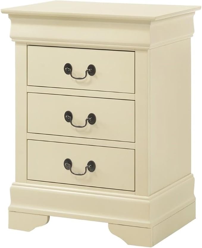 MAKLAINE Contemporary 3 Drawer Nightstand, Wood Veneers, Beige Finish, 29 in H x 21 in W x 16 in D, Fully Assembled, Dovetailed Drawers, Durable Bedroom Storage Furniture by Maklaine