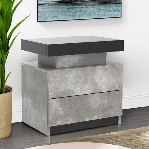 i-aplus Nightstand Set of 2 LED Nightstand with 2 Drawers, Bedside Table with Drawers for Bedroom Furniture, Side Bed Table with LED Light, Grey Black - Image 6