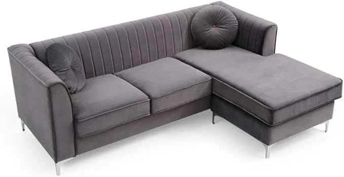 Glory Furniture Delray Velvet Sofa Chaise in Gray
