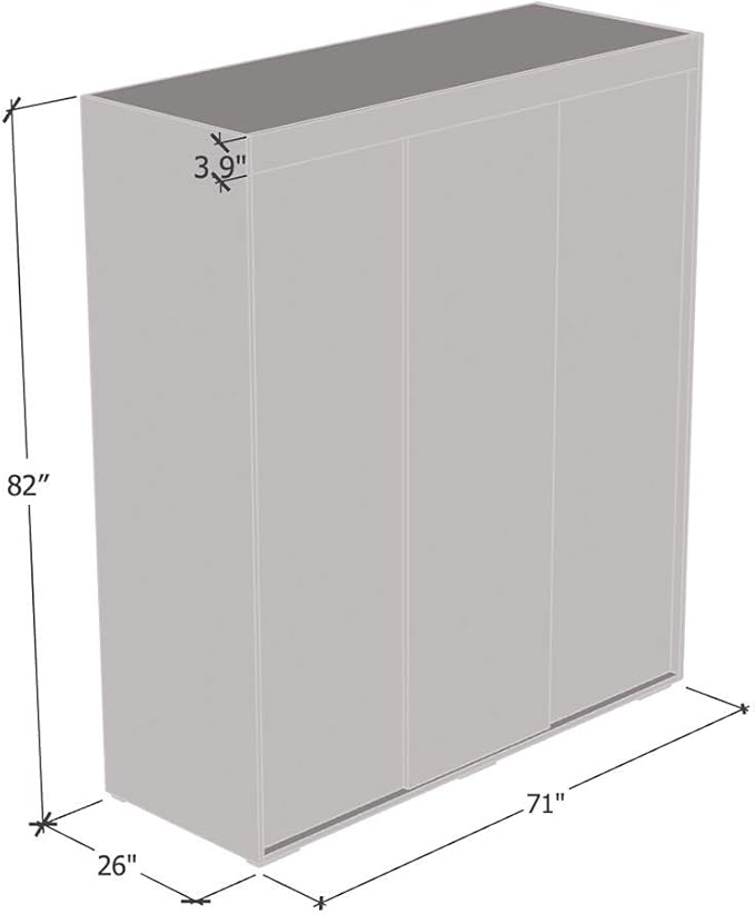 Meble Furniture Aria 3D Wardrobe with All Mirror Doors — Spacious Storage with Multiple Shelves — Modern Bedroom Closet, 82 H x 71 W x 26 D in — Black