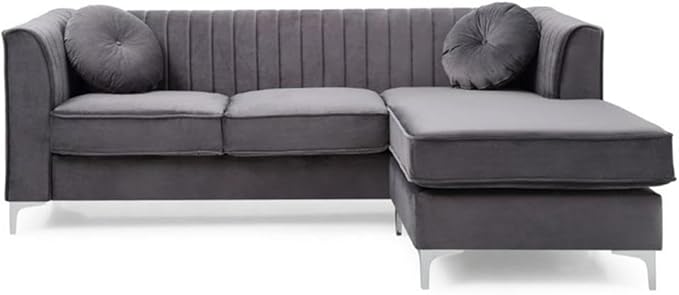 Glory Furniture Delray Velvet Sofa Chaise in Gray