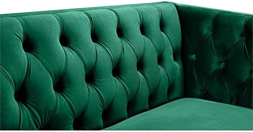 Meridian Furniture 652Green-L Michelle Collection Modern | Contemporary Loveseat with Deep Button Tufting, Gold Nailhead Trim and Sturdy Gold Iron Legs, Green Velvet, 66" W x 34" D x 30" H