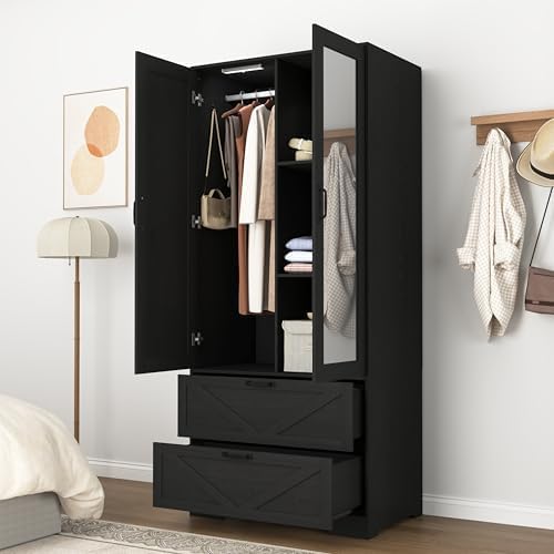 Armoire Wardrobe Closet (Black-2 Door)