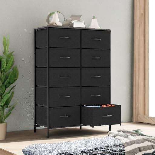 Sweetcrispy Tall Dresser for Bedroom, Drawer Dresser Organizer Storage Drawers with 10 Drawers, Chest of Drawers with Fabric Bin, Steel Frame, Wood Top for Bedroom, Closet, Entryway - Image 8