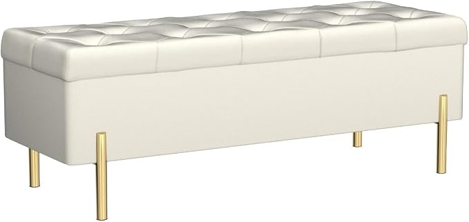 Velvet Storage Bench Ottoman,Versatile Seating with Hidden Storage,End of Bed Bench,Tufted Bench for Bedroom,Living Room,Entryway,Ivory - Image 4