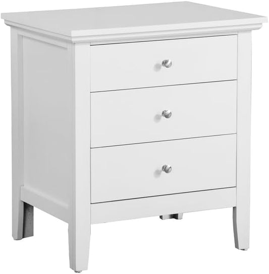 HomeStock Old World Charm Nightstand - Dovetailed Drawers for Bedroom Storage, Stylish Nickel Hardware, Painted Nightstand, Floor Mountable White/3 Drawer by Homestock