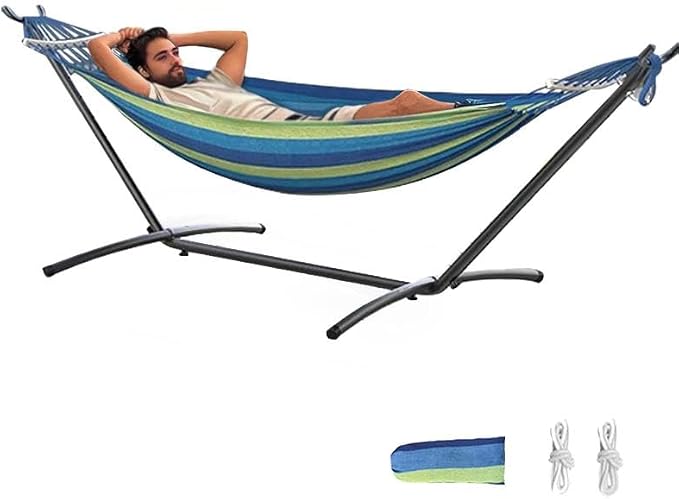 ANAGOO Double Hammock, Heavy Duty Portable, 500 lb Weight Capacity, Perfect for Both Indoors and Outdoors, 2 Person Hammock with Carrying Bag, Wide Blue - Image 4