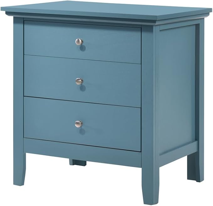 HomeStock Old World Charm Nightstand - Dovetailed Drawers for Bedroom Storage, Stylish Nickel Hardware, Painted Nightstand, Floor Mountable Teal/3 Drawer by Homestock