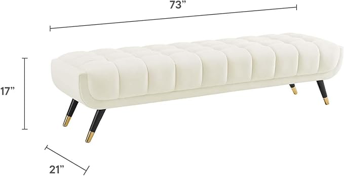 Modway Adept Mid-Century Modern Velvet Upholstered Tufted Accent Bench in Ivory