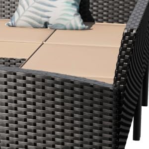 7-Piece Outdoor Patio Furniture Set, Wicker Sectional Sofa with Cushions & 3 Pillows, All-Weather Conversation Set with Long Glass Coffee Table for Garden, Porch, Lawn, Khaki