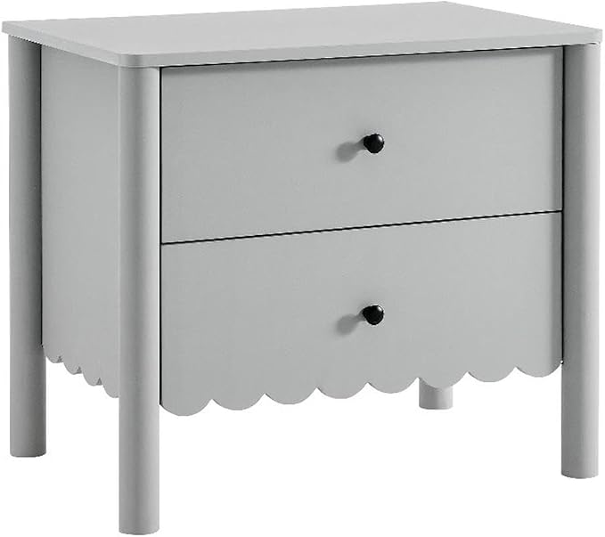Modway Emmeline Scalloped 2-Drawer Nightstand in Light Gray by Modway