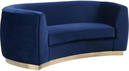 Meridian Furniture Julian Collection Modern | Contemporary Velvet Upholstered Loveseat with Stainless Steel Base in Rich Gold Finish, Navy, 70"L x 34"D x 28"H