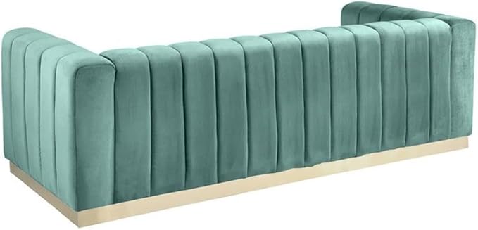 Meridian Furniture 603Mint-S Marlon Collection Modern | Contemporary Velvet Upholstered Sofa with Deep Channel Tufting, Stainless Steel Base in a Brushed Gold Finish, Mint, 86.5" W x 34" D x 28" H