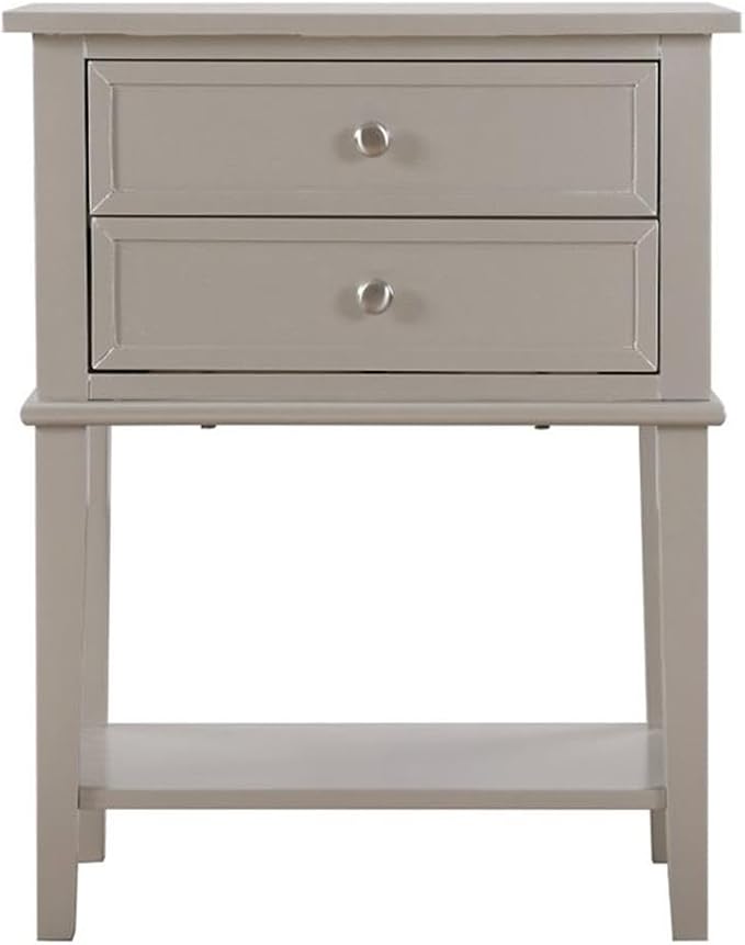 Pemberly Row Contemporary Solid Wood 2 Drawer Nightstand, Silver Champagne Finish, Dovetailed Drawers, Open Shelf, Nickel Hardware, 28" H x 22" W x 16" D, Accent Table for Bedroom or Living Room - Image 4