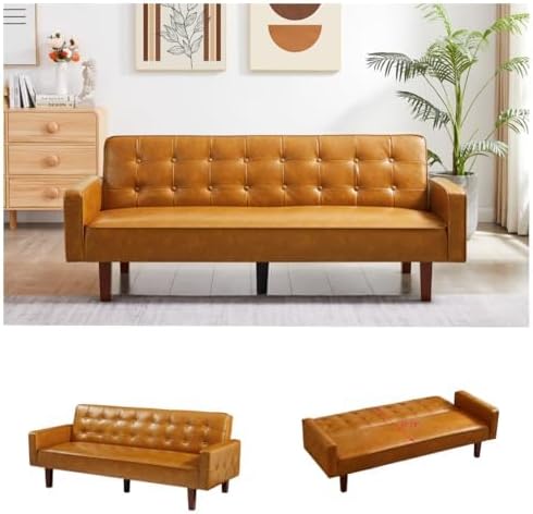 Modern PU Leather 3-Seat Couch, Adjustable Backrest Convertable Sofa, Sleek Minimalist Fold Out Couch Loveseat with Armrests, Sofa for Living Room Home Office Spaces, Brown