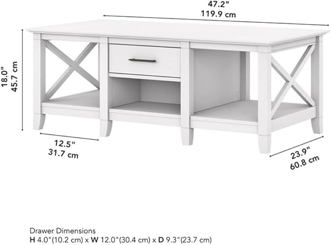 Bush Home Key West Coffee Table with Storage in Pure White Oak