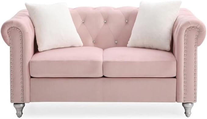Glory Furniture Raisa Velvet Loveseat in Pink
