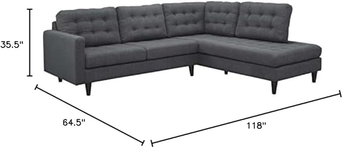 Modway EEI-2797-DOR Empress Mid-Century Modern Upholstered Fabric Right-Facing Sectional Sofa in Gray