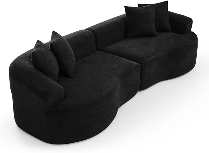 Curved Boneless Sofa Couches 4-Seat Tight Backrest Couch for Living Room Bedroom, Boneless Cloud Sofa with 4 Pillows, Floor Sofa in A Box No Assembly Required