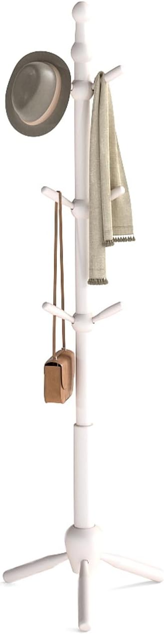 Solid Wood Coat Rack Stand, Morden Heavy Duty Coat Hanger Stand with 9 Hooks, 3 Adjustable Size Sturdy Coat Tree for Living Room, Entryway, Office, Hallway, White - Image 7