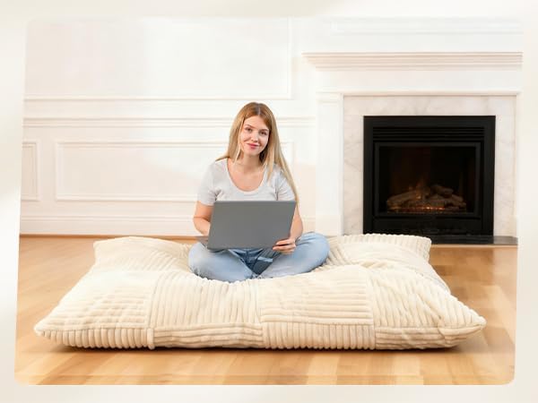HOMRELEXA Giant Bean Bag Chair, 3-in-1 Convertible Bean Bag Floor Cushion with Washable Cover,Beanbag Chairs for Adult, Living Room, Bedroom, Cream