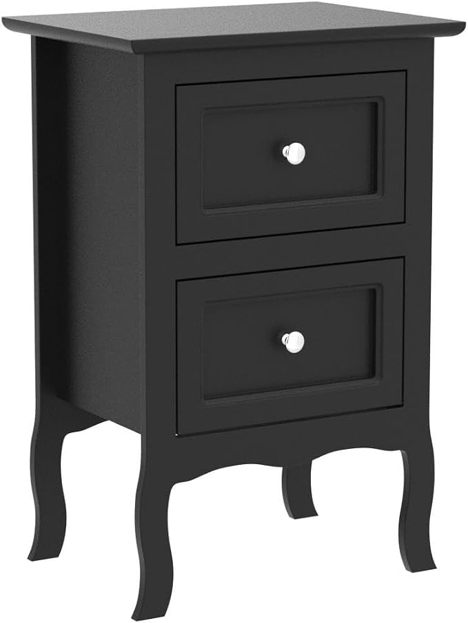 Karl home Black Nightstand Set of 2 for Bedroom, Vintage Small Night Stand with Drawers, Farmhouse Side Table, Wooden End Tables with Curved Legs for Office, Mid-Century - Image 5