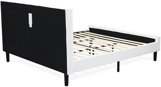 East West Furniture NL19K-1HA14 2 Piece King Size Bedroom Set - Button Tufted Bed Frame - Linen white Velvet Fabric Upholstered Headboard and an Urban Gray Finish Nightstand