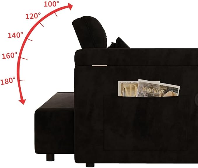 Convertible Sofa Bed, 5-in-1 Pull Out Couch with Side Table, Loveseat Sleeper Sofas Bed Couch with USB Port, 65‘’ Velvet Pull Out Sofa Beds for Living Room, Bedroom, Apartment