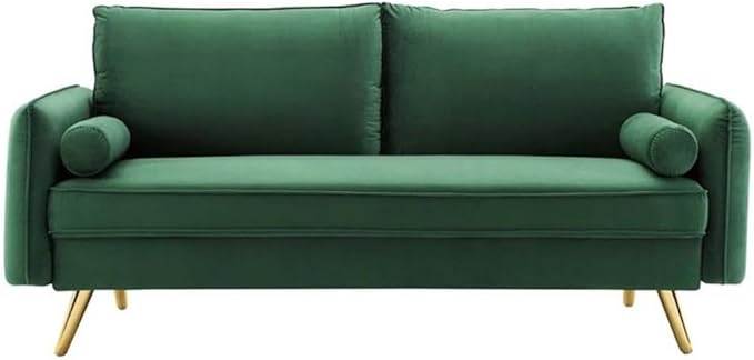 Modway Revive Modern Performance Velvet & Metal Sofa in Emerald Green/Gold