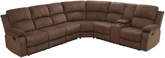 Reclining Sectional Sofa Set, L Shaped Recliner Couch with Cup Holder and Storage Console for Home Theater & Living Room, Brown