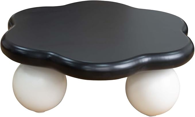 35" Modern Coffee Table Petal Shape Low Center Table Cute Irregular Indoor Tea Table with 3 Ball Legs for Living Room Apartment