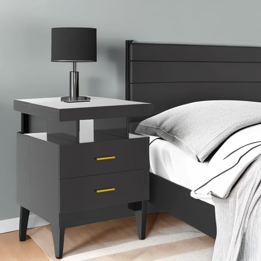HNEBC Auto LED Nightstand with Wireless Charging Station & USB Ports,High Gloss Bedside Tables with 2 Drawers,Floating Nightstand with 3 Color & Adjustable Brightness for Bedroom,Black - Image 9
