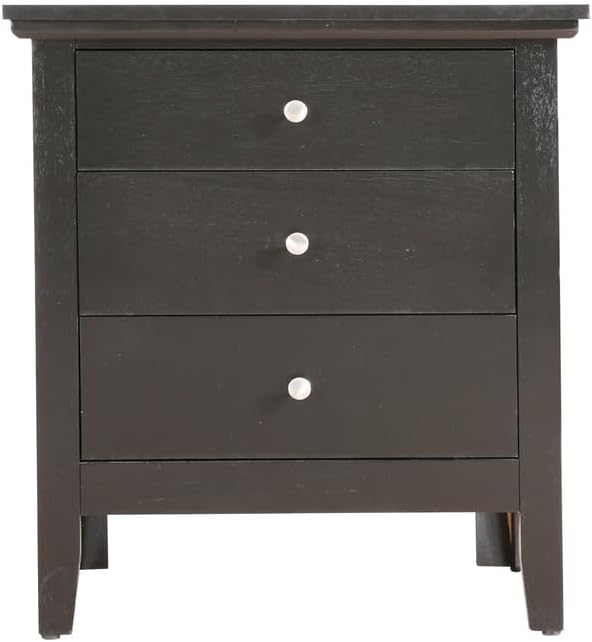 HomeStock Old World Charm Nightstand - Dovetailed Drawers for Bedroom Storage, Stylish Nickel Hardware, Painted Nightstand, Floor Mountable Black/3 Drawer - Image 3
