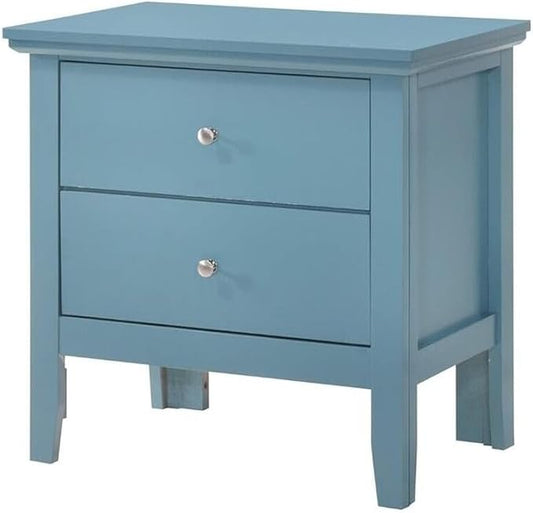HomeStock Old World Charm Nightstand - Dovetailed Drawers for Bedroom Storage, Stylish Nickel Hardware, Painted Nightstand, Floor Mountable Teal/2 Drawer by Homestock